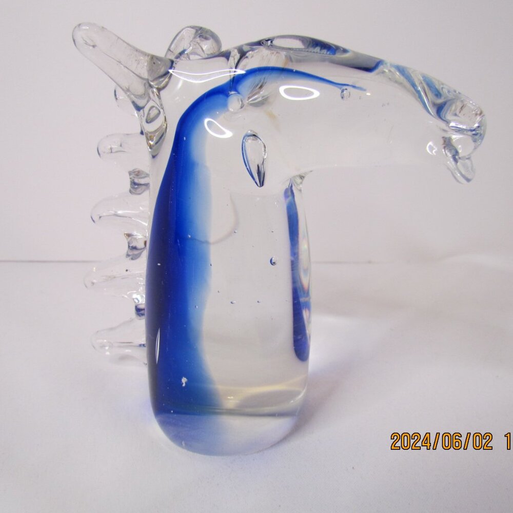 Murano Blue Horse Blown Glass Art Paperweight